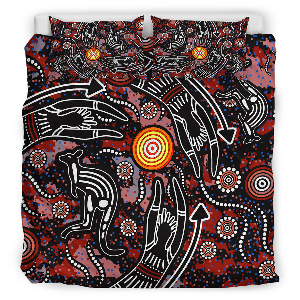 Australia Indigenous Bedding Set - Aussie Hunting Aboriginal inspired dot art painting - Vibe Hoodie Shop