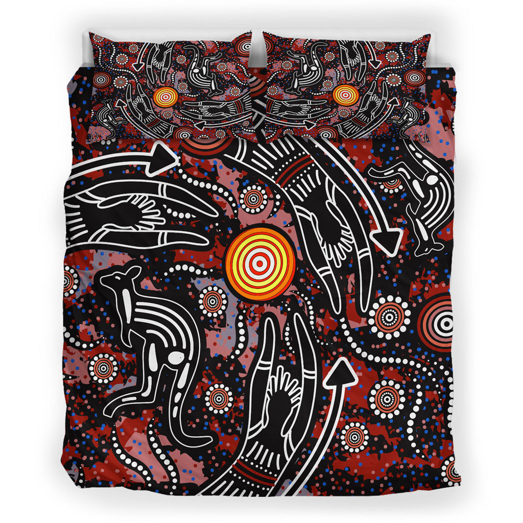 Australia Indigenous Bedding Set - Aussie Hunting Aboriginal inspired dot art painting - Vibe Hoodie Shop