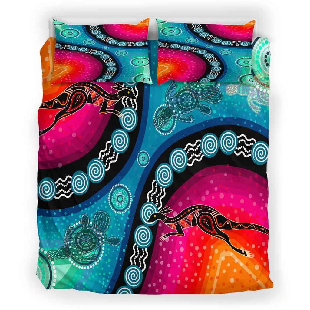 Australia Indigenous Bedding Set - Australia Aboriginal Wild inspired land and river style Dot painting art - Vibe Hoodie Shop