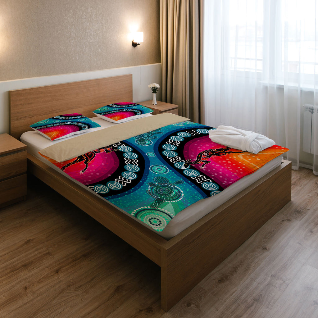 Australia Indigenous Bedding Set - Australia Aboriginal Wild inspired land and river style Dot painting art - Vibe Hoodie Shop