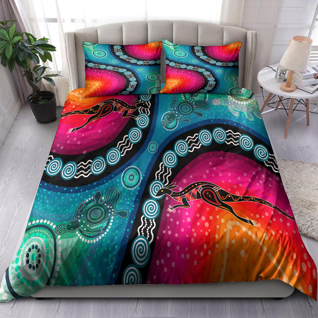 Australia Indigenous Bedding Set - Australia Aboriginal Wild inspired land and river style Dot painting art - Vibe Hoodie Shop