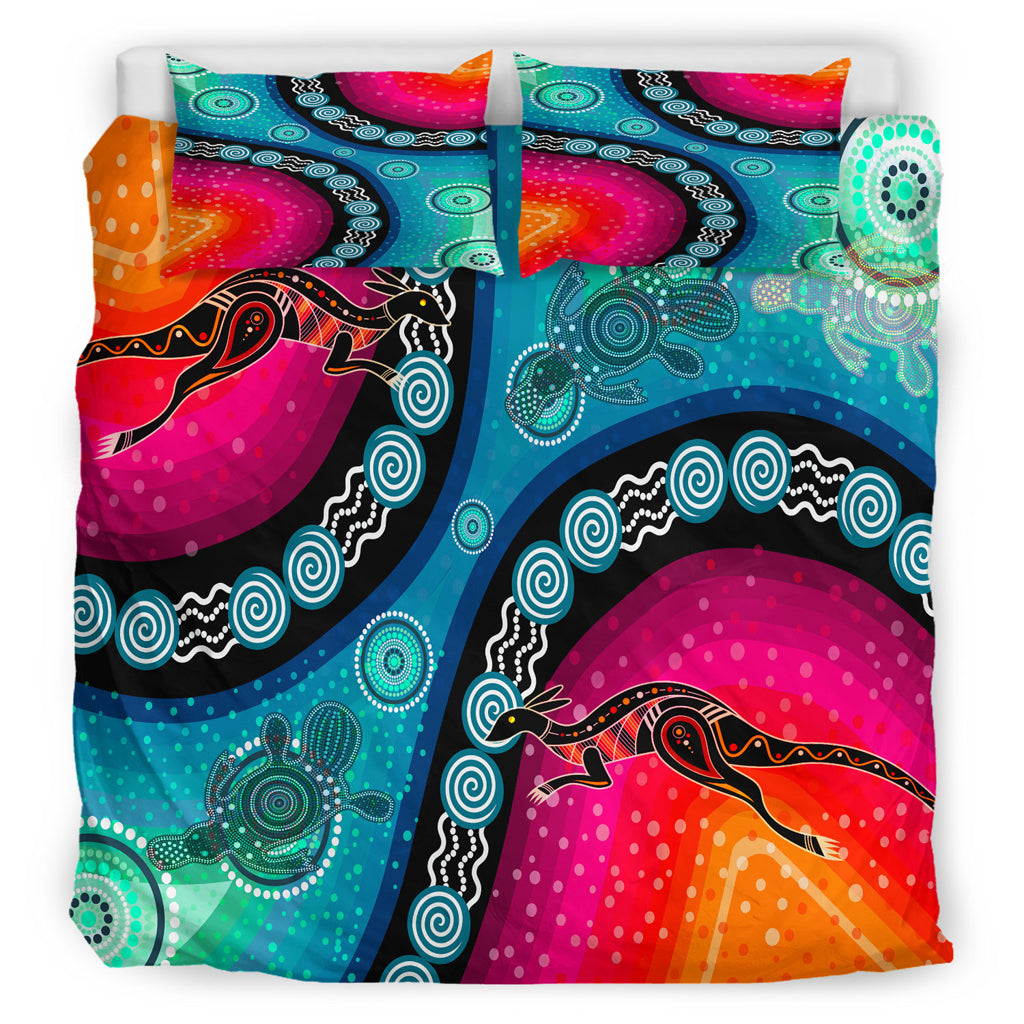 Australia Indigenous Bedding Set - Australia Aboriginal Wild inspired land and river style Dot painting art - Vibe Hoodie Shop