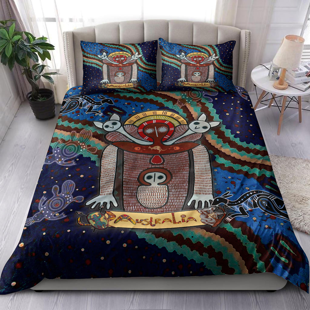 Australia Indigenous Bedding Set - Australia Wandjina With Animals - Vibe Hoodie Shop