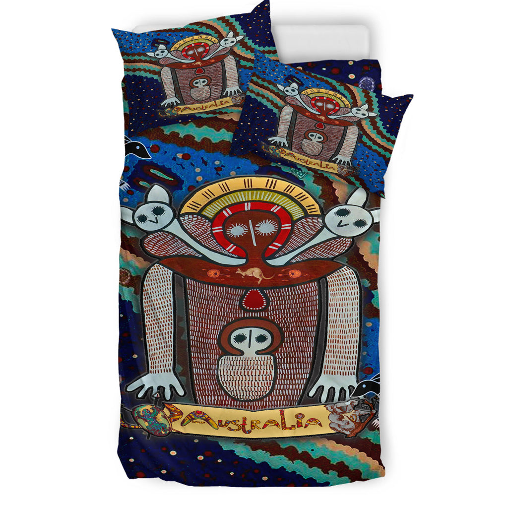 Australia Indigenous Bedding Set - Australia Wandjina With Animals - Vibe Hoodie Shop