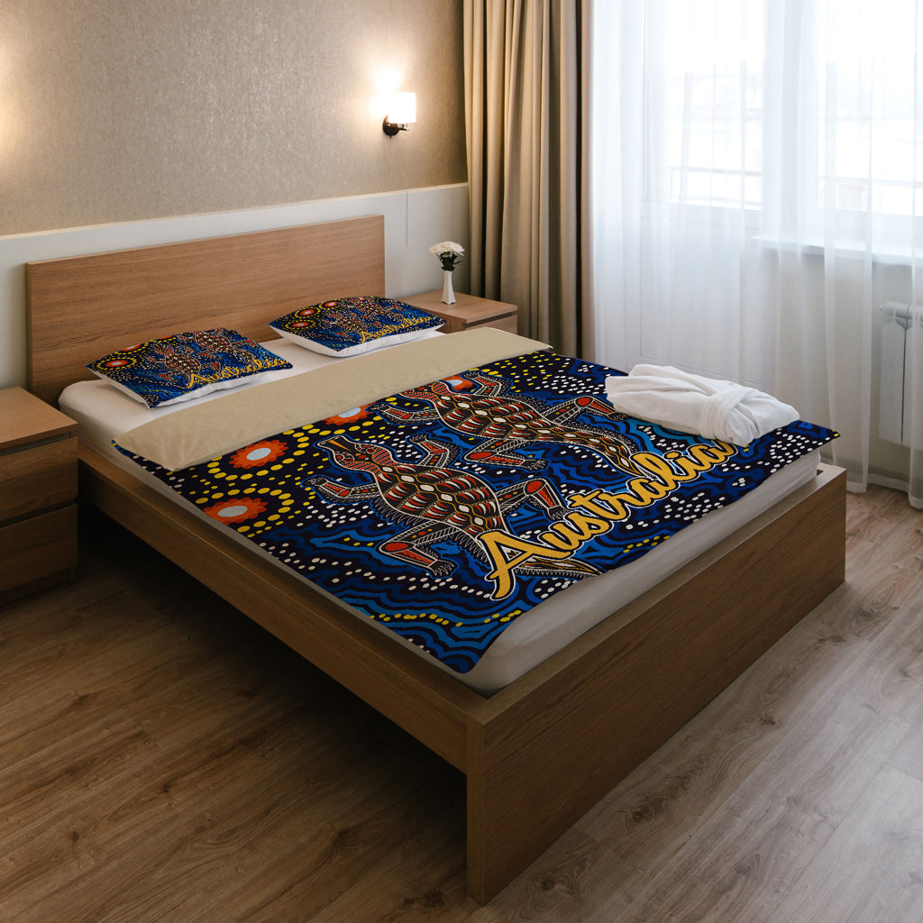 Australia Indigenous Bedding Set - Australian Dot art background with Crocodile - Vibe Hoodie Shop
