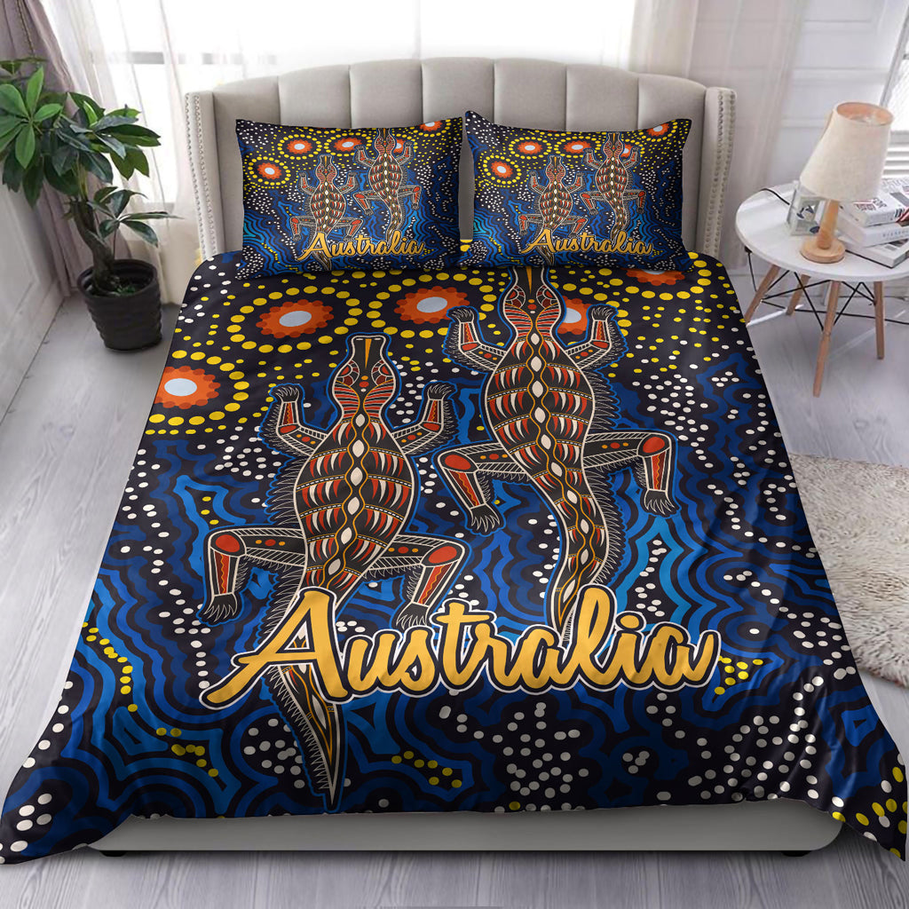 Australia Indigenous Bedding Set - Australian Dot art background with Crocodile - Vibe Hoodie Shop