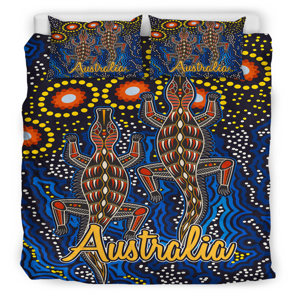 Australia Indigenous Bedding Set - Australian Dot art background with Crocodile - Vibe Hoodie Shop