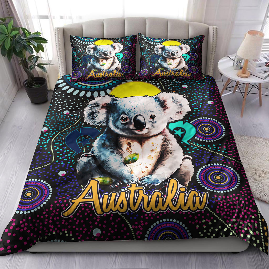 Australia Indigenous Bedding Set - Australian Dot Art Painting Mystical Dreaming Koala - Vibe Hoodie Shop