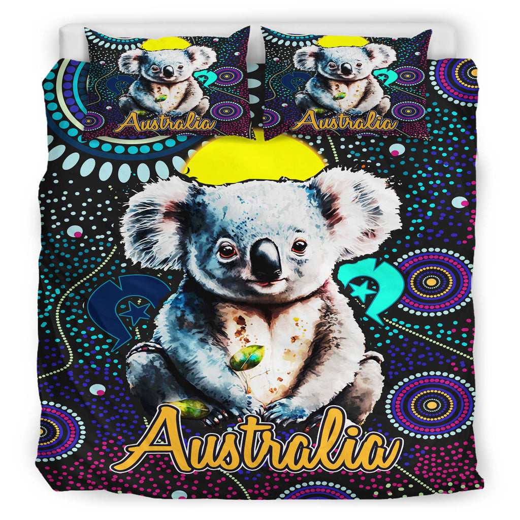 Australia Indigenous Bedding Set - Australian Dot Art Painting Mystical Dreaming Koala - Vibe Hoodie Shop