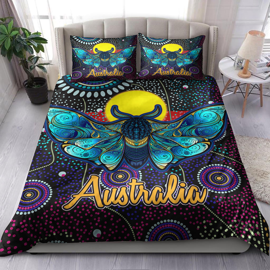 Australia Indigenous Bedding Set - Australian Dot Art Painting Mystical Dreaming Moth - Vibe Hoodie Shop