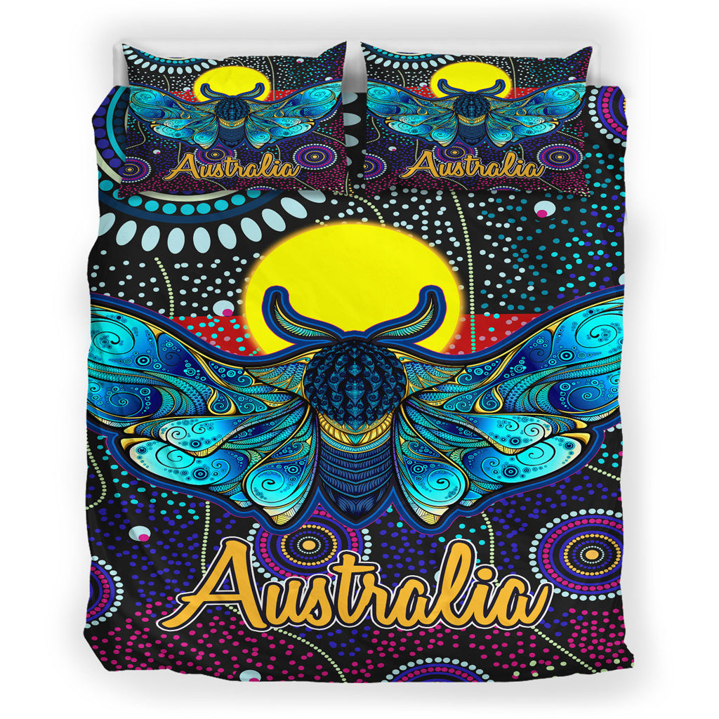 Australia Indigenous Bedding Set - Australian Dot Art Painting Mystical Dreaming Moth - Vibe Hoodie Shop