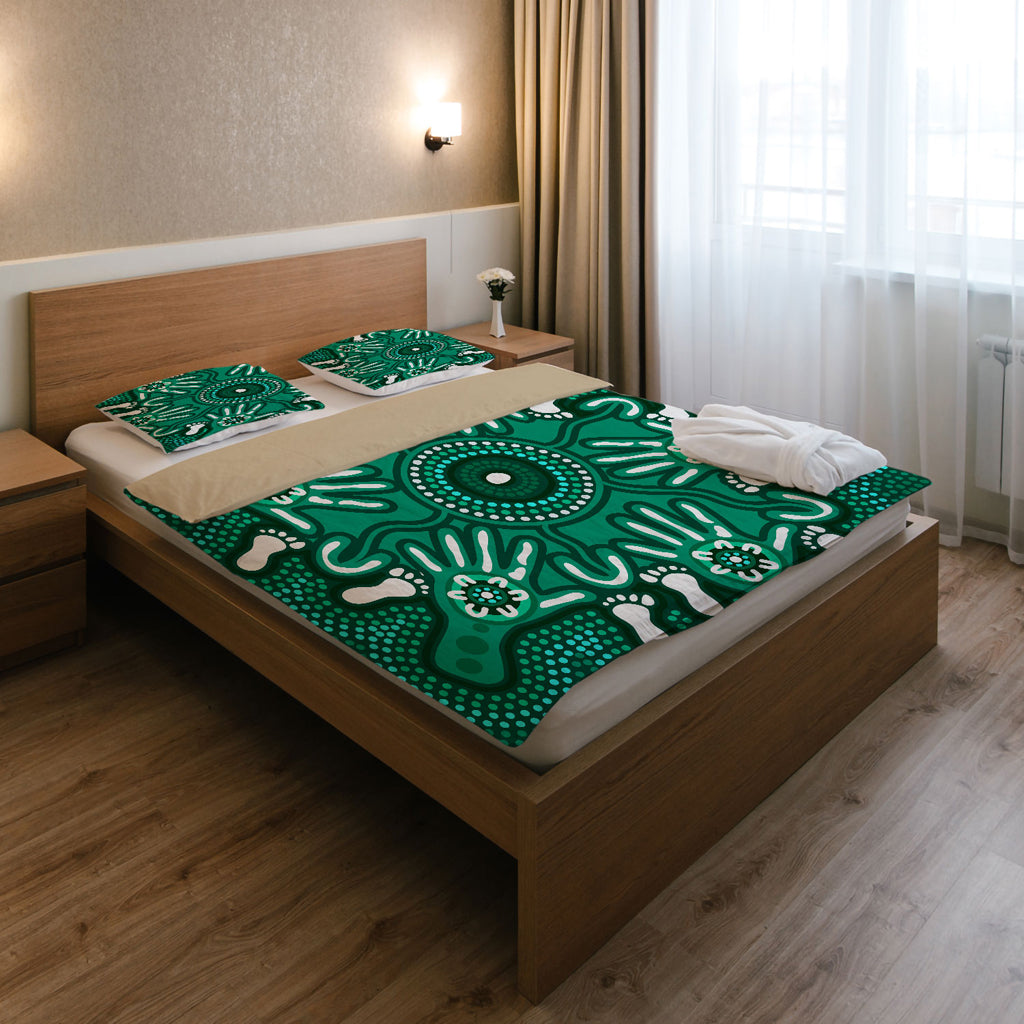 Australia Indigenous Bedding Set - Brown Aboriginal Inspired Hand Print Artwork - Vibe Hoodie Shop
