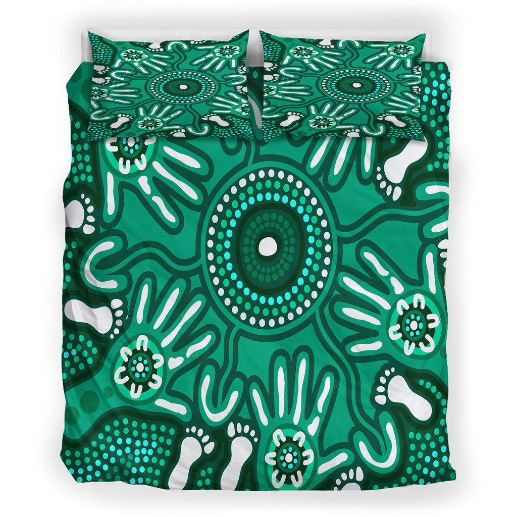 Australia Indigenous Bedding Set - Brown Aboriginal Inspired Hand Print Artwork - Vibe Hoodie Shop