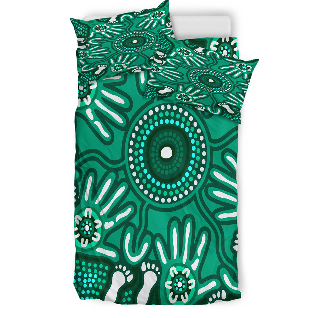 Australia Indigenous Bedding Set - Brown Aboriginal Inspired Hand Print Artwork - Vibe Hoodie Shop