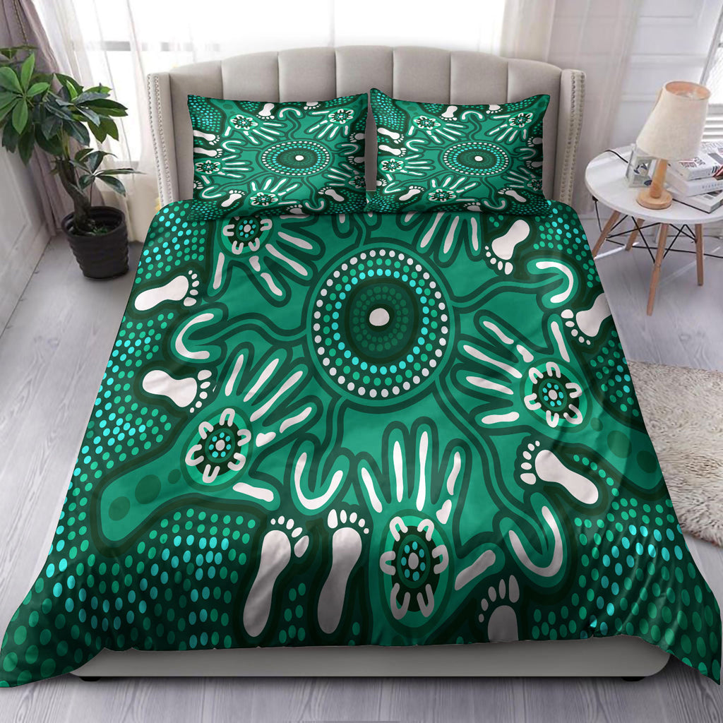 Australia Indigenous Bedding Set - Brown Aboriginal Inspired Hand Print Artwork - Vibe Hoodie Shop
