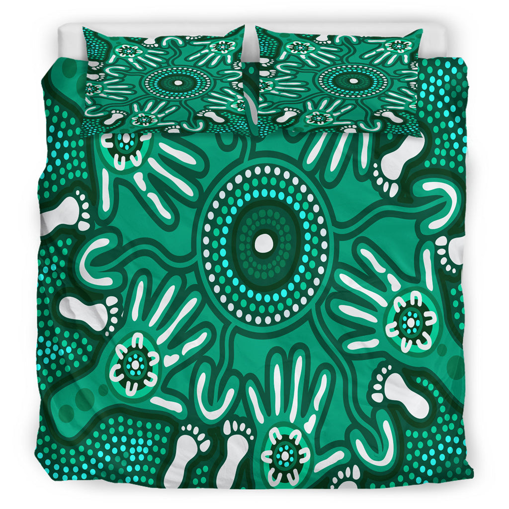 Australia Indigenous Bedding Set - Brown Aboriginal Inspired Hand Print Artwork - Vibe Hoodie Shop