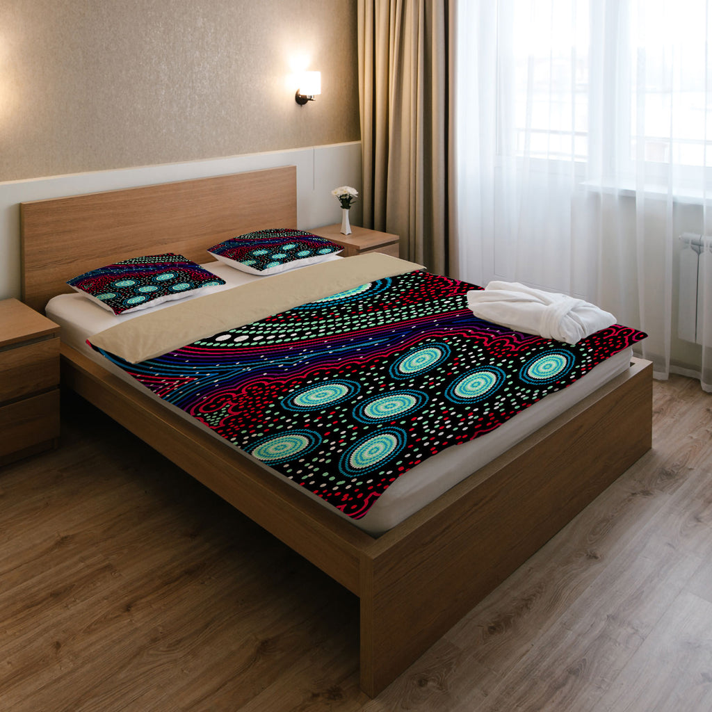 Australia Indigenous Bedding Set - Dreaming story aboriginal inspired art background - Vibe Hoodie Shop