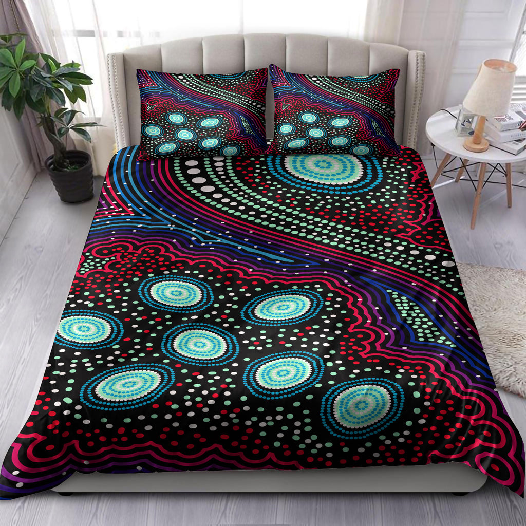 Australia Indigenous Bedding Set - Dreaming story aboriginal inspired art background - Vibe Hoodie Shop