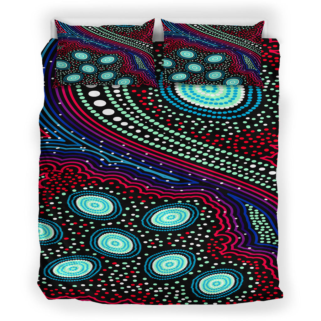 Australia Indigenous Bedding Set - Dreaming story aboriginal inspired art background - Vibe Hoodie Shop