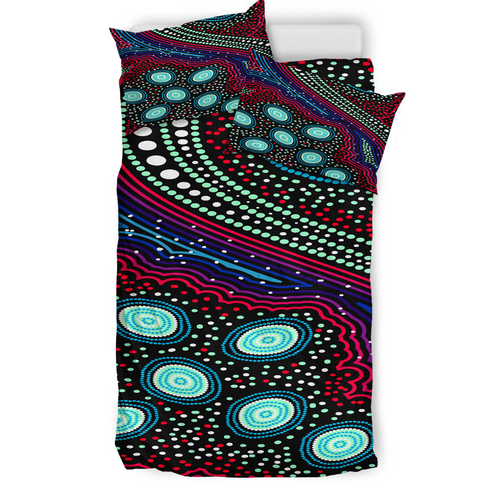 Australia Indigenous Bedding Set - Dreaming story aboriginal inspired art background - Vibe Hoodie Shop