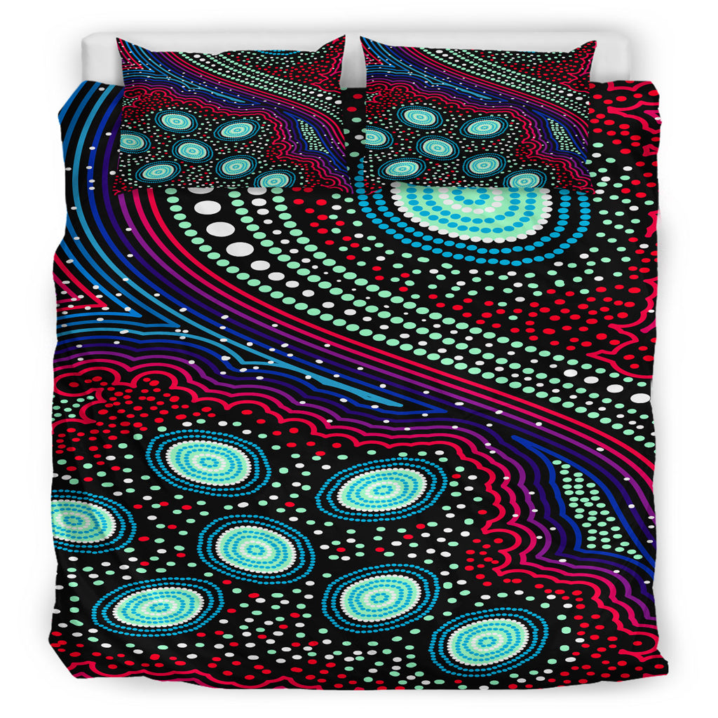 Australia Indigenous Bedding Set - Dreaming story aboriginal inspired art background - Vibe Hoodie Shop