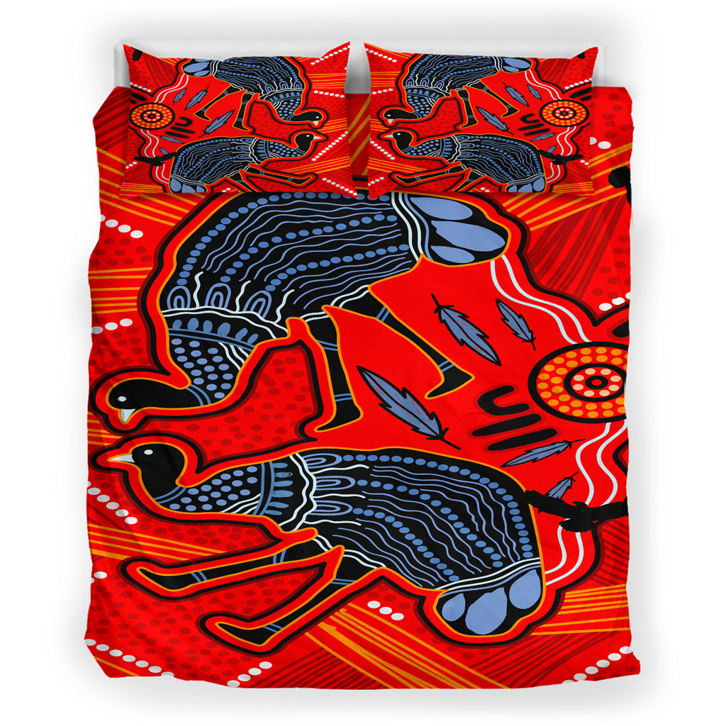 Australia Indigenous Bedding Set - Emu aboriginal inspired art background - Vibe Hoodie Shop