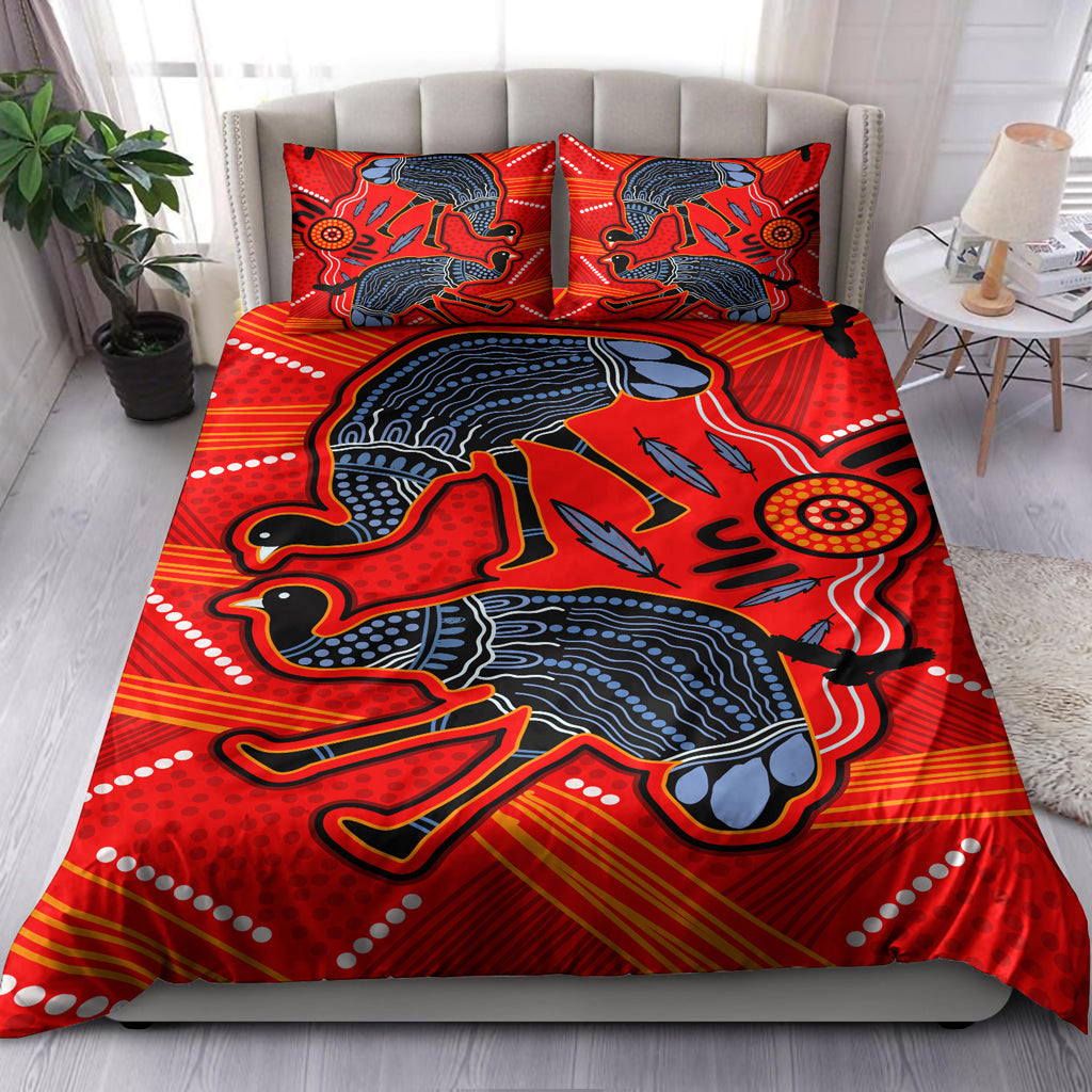 Australia Indigenous Bedding Set - Emu aboriginal inspired art background - Vibe Hoodie Shop