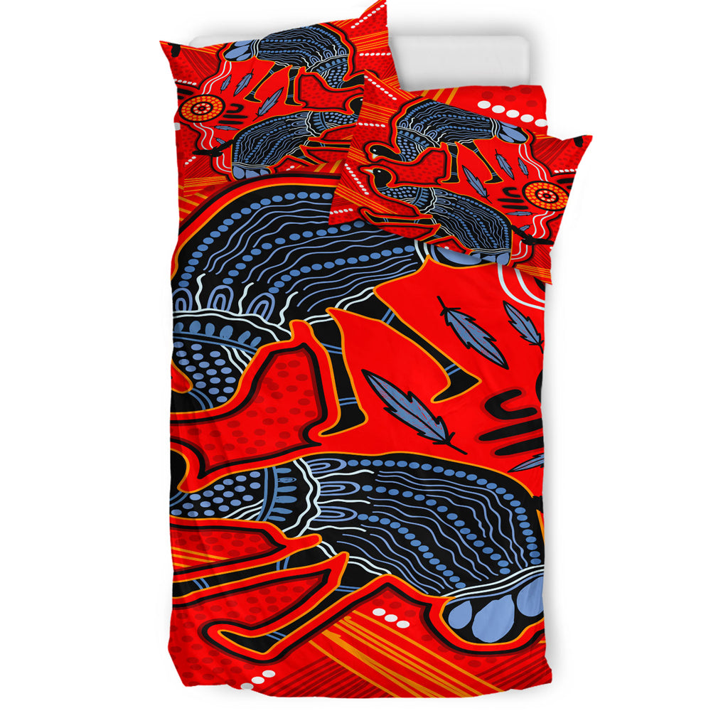 Australia Indigenous Bedding Set - Emu aboriginal inspired art background - Vibe Hoodie Shop