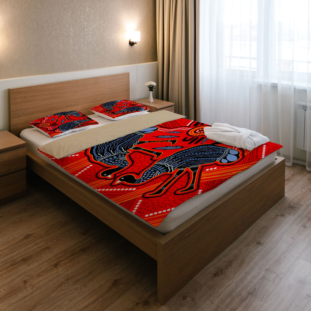 Australia Indigenous Bedding Set - Emu aboriginal inspired art background - Vibe Hoodie Shop
