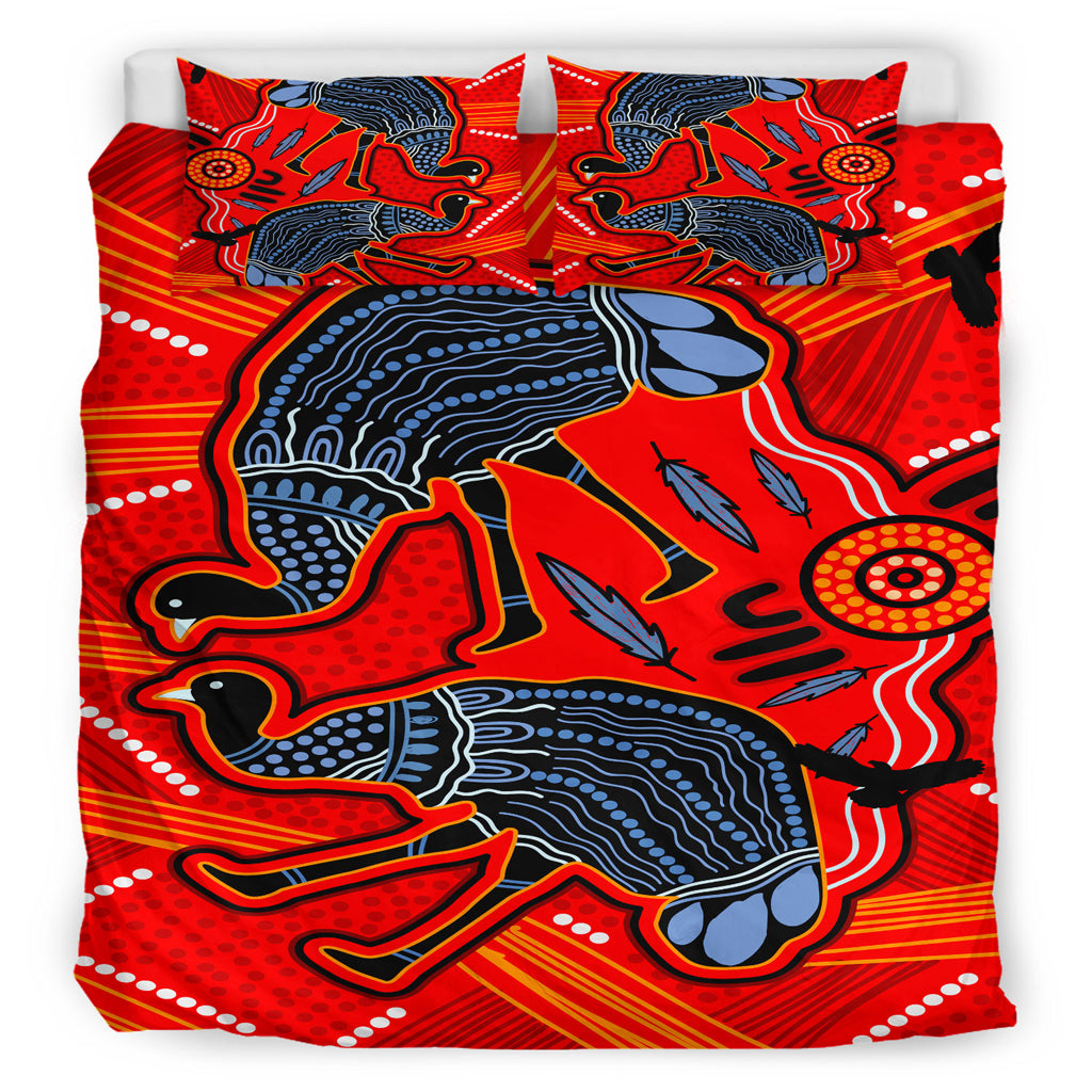 Australia Indigenous Bedding Set - Emu aboriginal inspired art background - Vibe Hoodie Shop