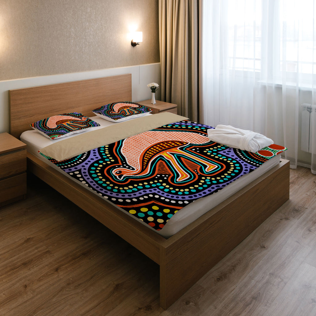 Australia Indigenous Bedding Set - Emu Aboriginal Inspired Dot Art Painting - Vibe Hoodie Shop
