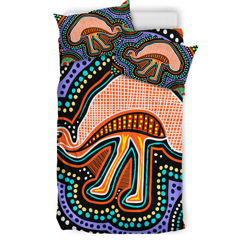 Australia Indigenous Bedding Set - Emu Aboriginal Inspired Dot Art Painting - Vibe Hoodie Shop