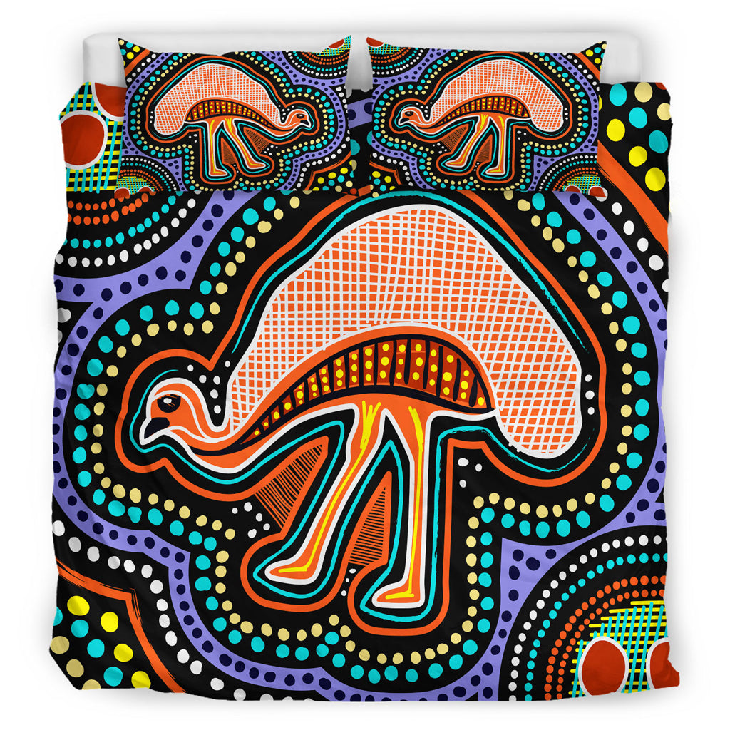 Australia Indigenous Bedding Set - Emu Aboriginal Inspired Dot Art Painting - Vibe Hoodie Shop