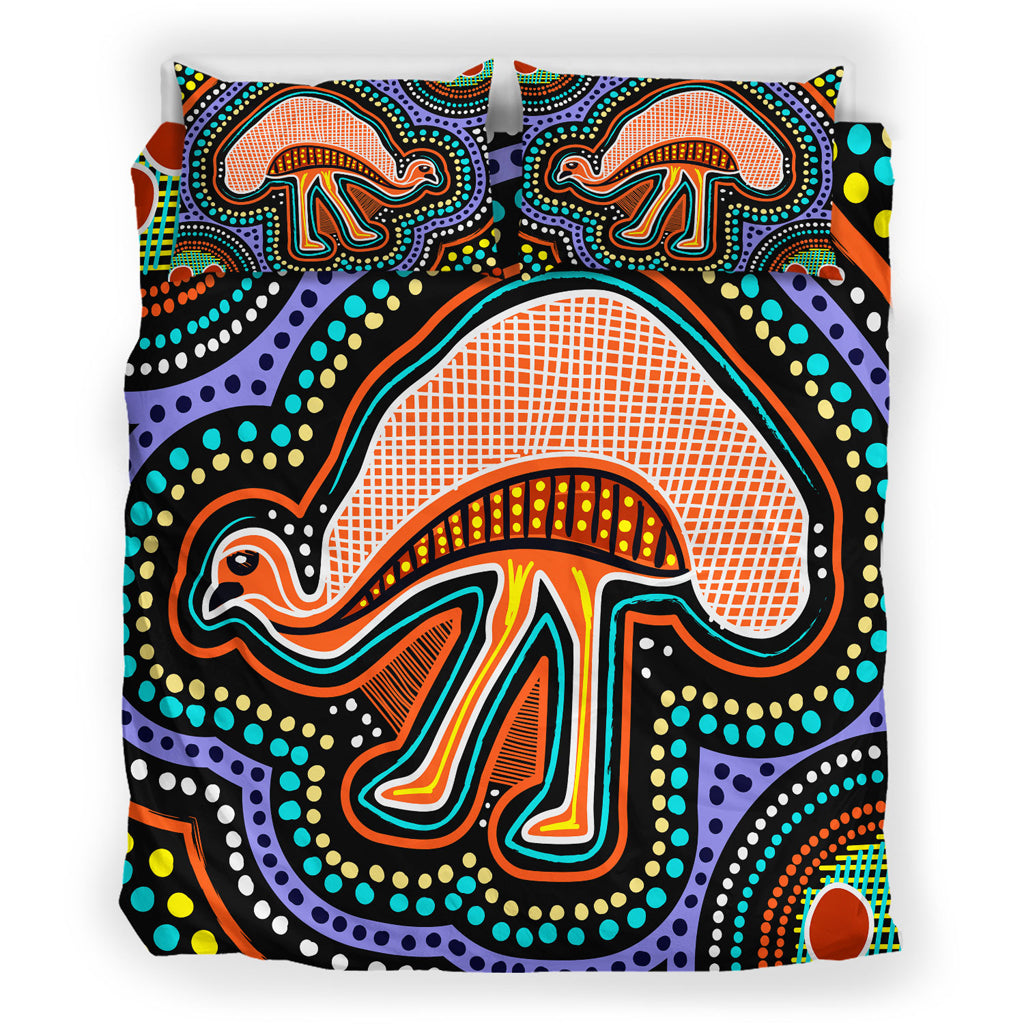 Australia Indigenous Bedding Set - Emu Aboriginal Inspired Dot Art Painting - Vibe Hoodie Shop