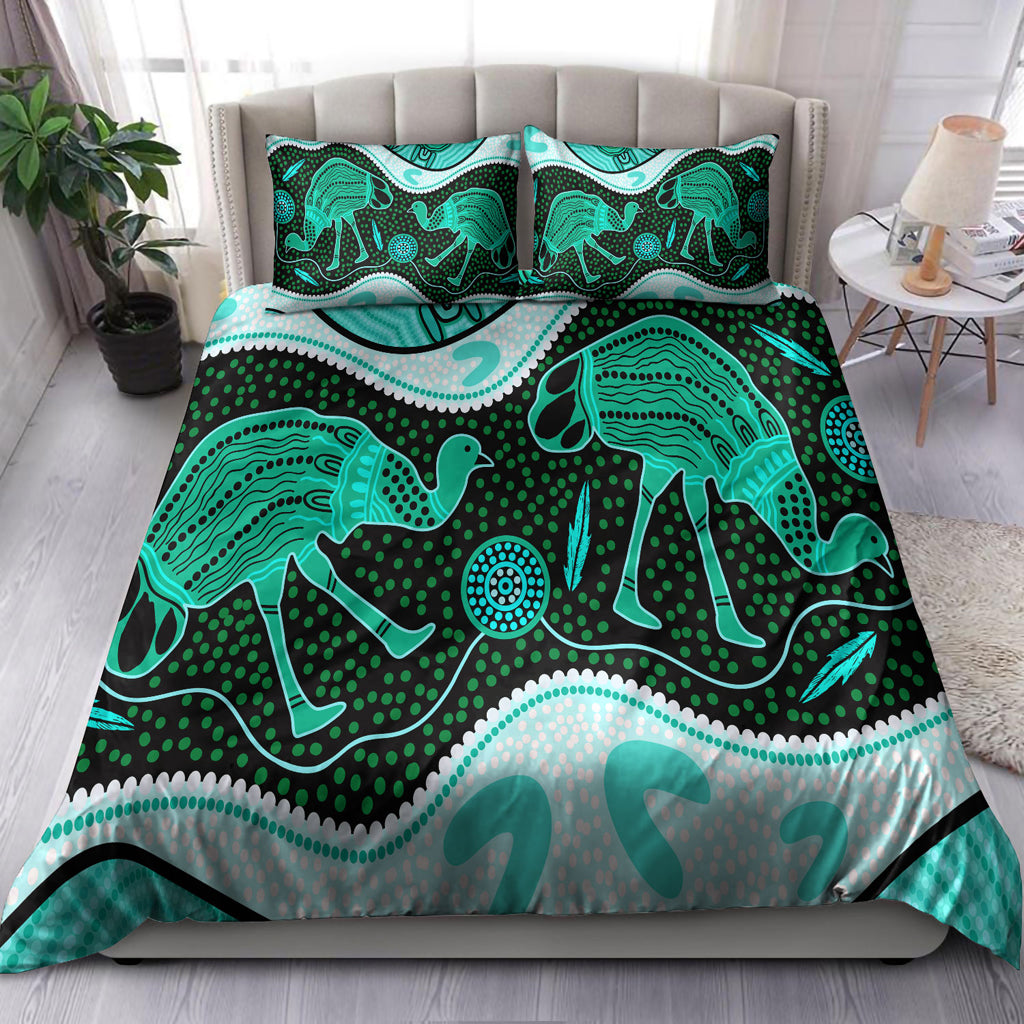 Australia Indigenous Bedding Set - Emu Aboriginal Inspired Dot Painting - Vibe Hoodie Shop