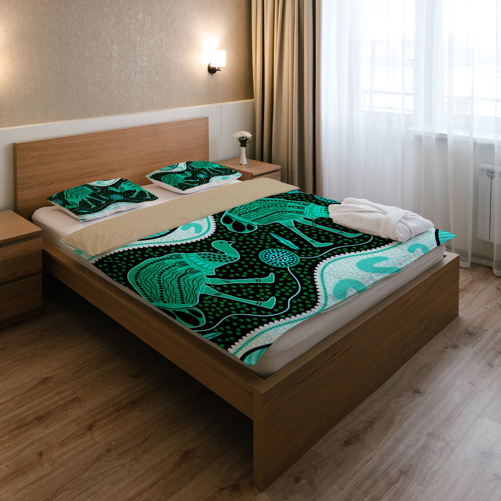 Australia Indigenous Bedding Set - Emu Aboriginal Inspired Dot Painting - Vibe Hoodie Shop