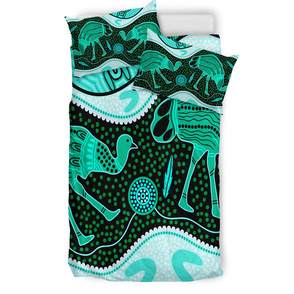 Australia Indigenous Bedding Set - Emu Aboriginal Inspired Dot Painting - Vibe Hoodie Shop