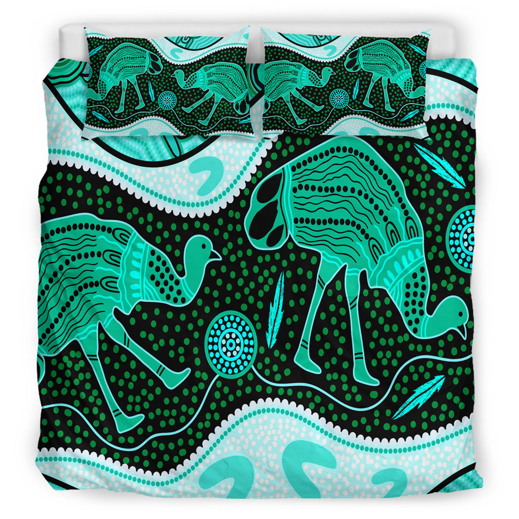 Australia Indigenous Bedding Set - Emu Aboriginal Inspired Dot Painting - Vibe Hoodie Shop