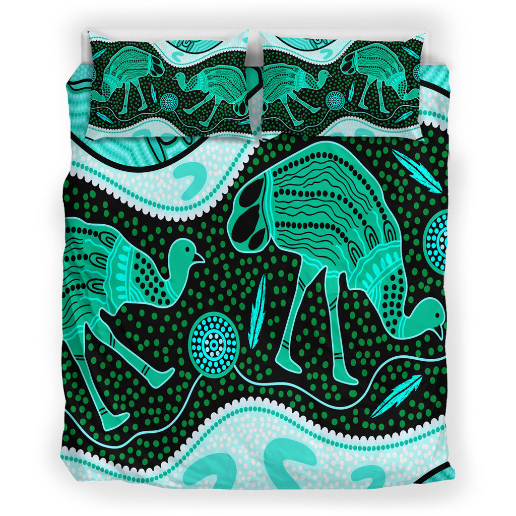 Australia Indigenous Bedding Set - Emu Aboriginal Inspired Dot Painting - Vibe Hoodie Shop