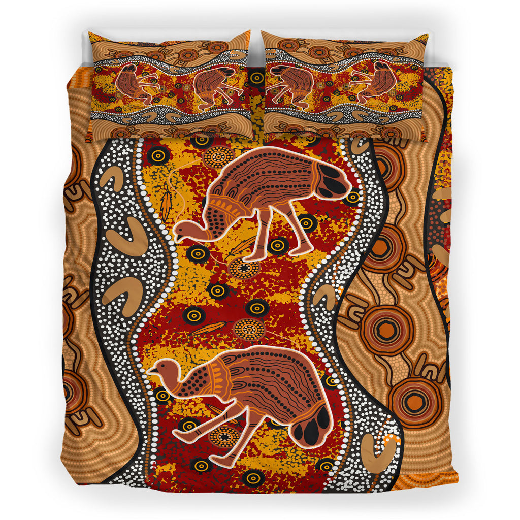 Australia Indigenous Bedding Set - Emu in the sky Aboriginal Inspired Art - Vibe Hoodie Shop