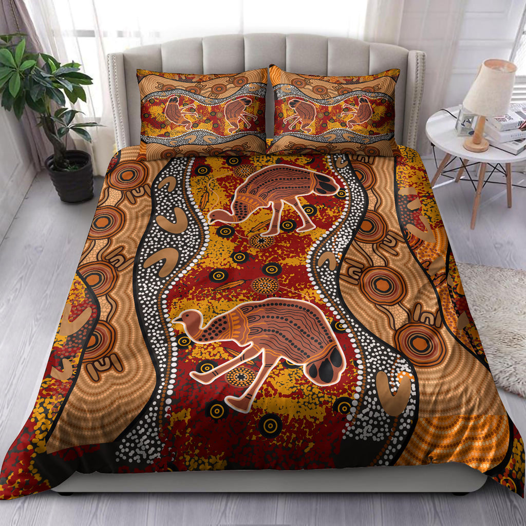 Australia Indigenous Bedding Set - Emu in the sky Aboriginal Inspired Art - Vibe Hoodie Shop