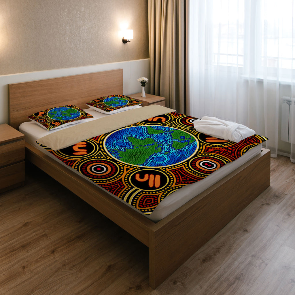 Australia Indigenous Bedding Set - Global Dot Art Aboriginal Inspired - Vibe Hoodie Shop