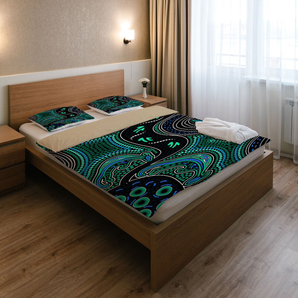 Australia Indigenous Bedding Set - Indigenous aboriginal inspired kangaroo dot art dreaming - Vibe Hoodie Shop