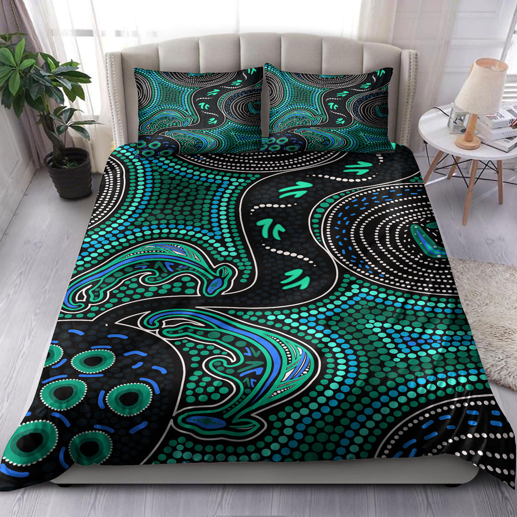 Australia Indigenous Bedding Set - Indigenous aboriginal inspired kangaroo dot art dreaming - Vibe Hoodie Shop