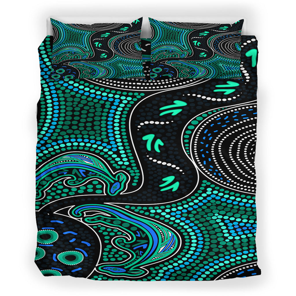 Australia Indigenous Bedding Set - Indigenous aboriginal inspired kangaroo dot art dreaming - Vibe Hoodie Shop