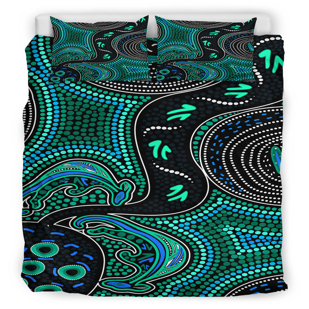 Australia Indigenous Bedding Set - Indigenous aboriginal inspired kangaroo dot art dreaming - Vibe Hoodie Shop