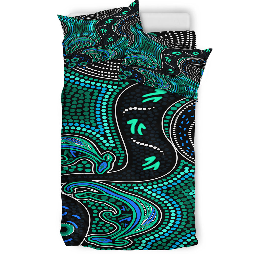 Australia Indigenous Bedding Set - Indigenous aboriginal inspired kangaroo dot art dreaming - Vibe Hoodie Shop