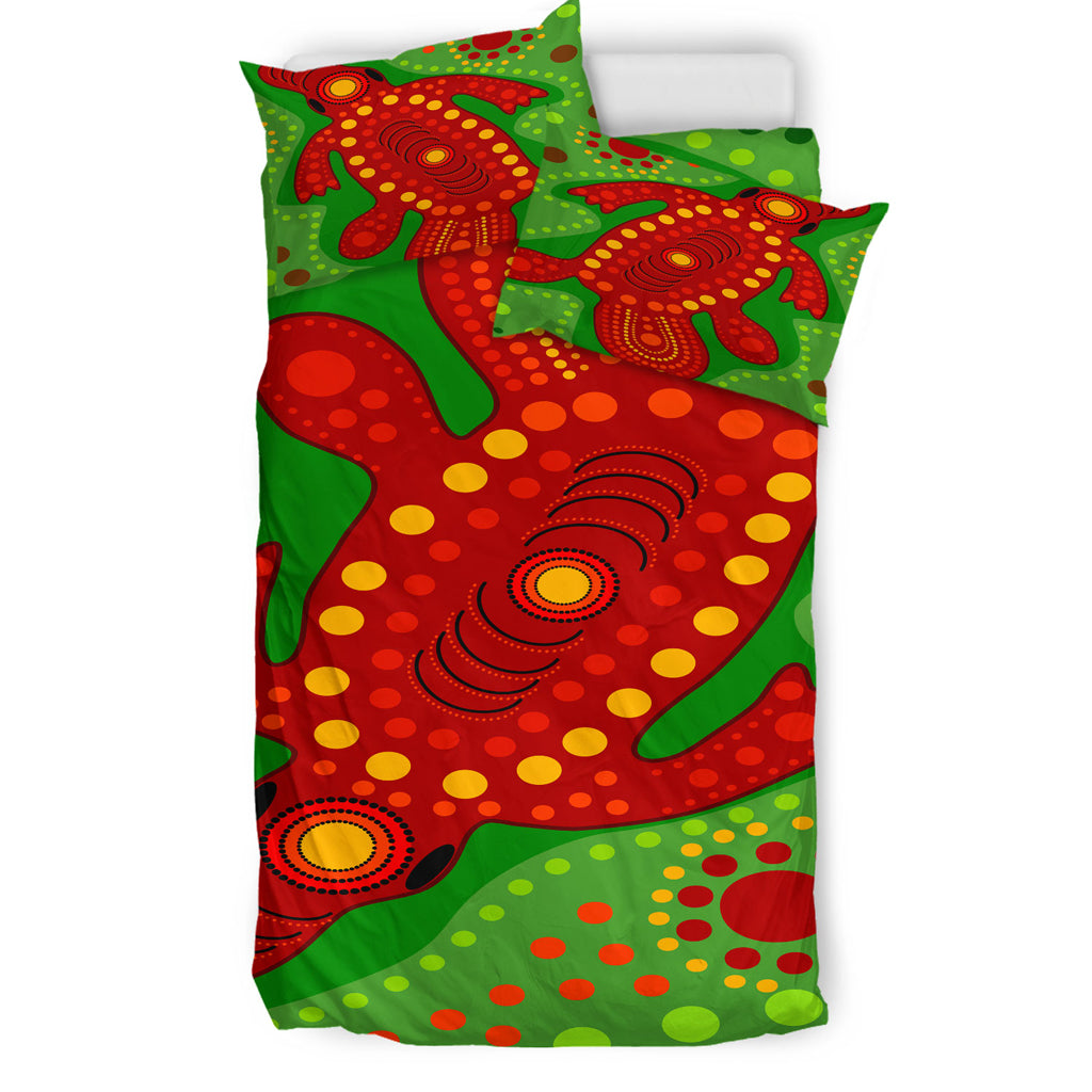 Australia Indigenous Bedding Set - Platypus in australian aboriginal inspired style - Vibe Hoodie Shop