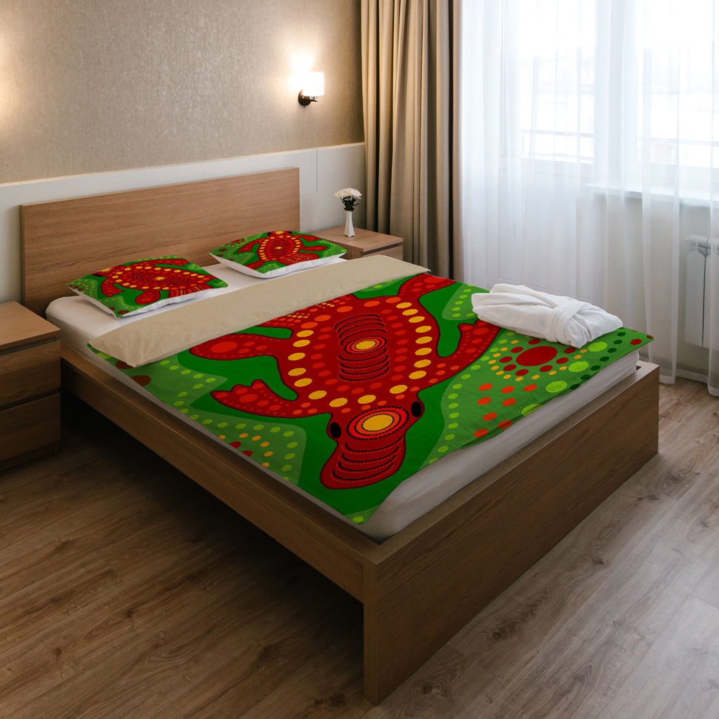 Australia Indigenous Bedding Set - Platypus in australian aboriginal inspired style - Vibe Hoodie Shop