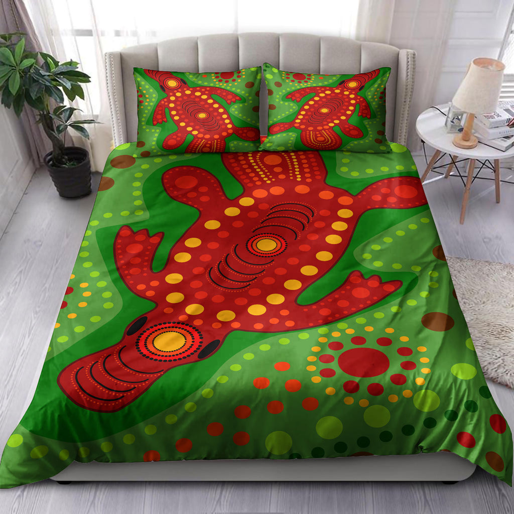 Australia Indigenous Bedding Set - Platypus in australian aboriginal inspired style - Vibe Hoodie Shop